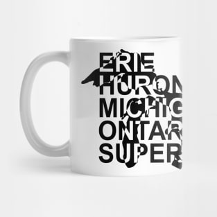 Great Lakes Map With Names Art Black Ink Mug